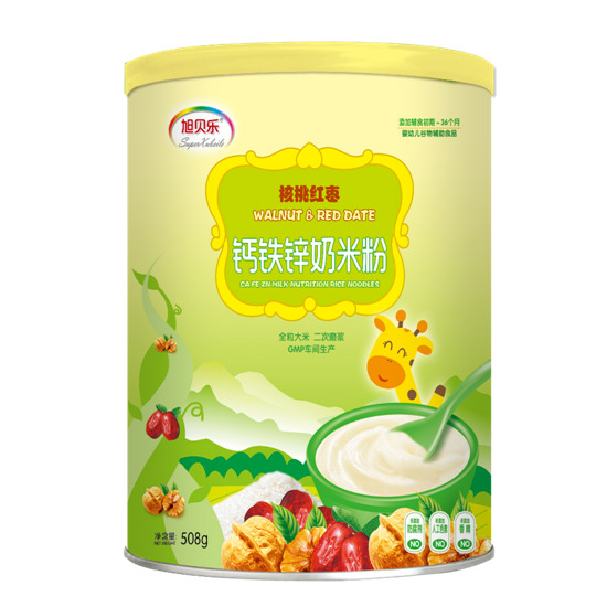 旭貝樂核桃紅棗鈣鐵鋅奶米粉罐裝