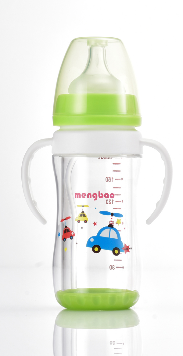 盟寶雙層抗摔玻璃奶瓶180ml-綠色