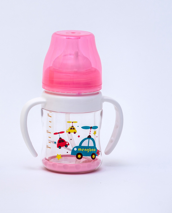 盟寶雙層抗摔玻璃奶瓶-小粉