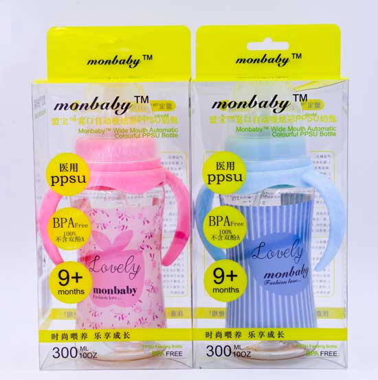 盟寶300ml自動吸炫彩PPSU奶瓶