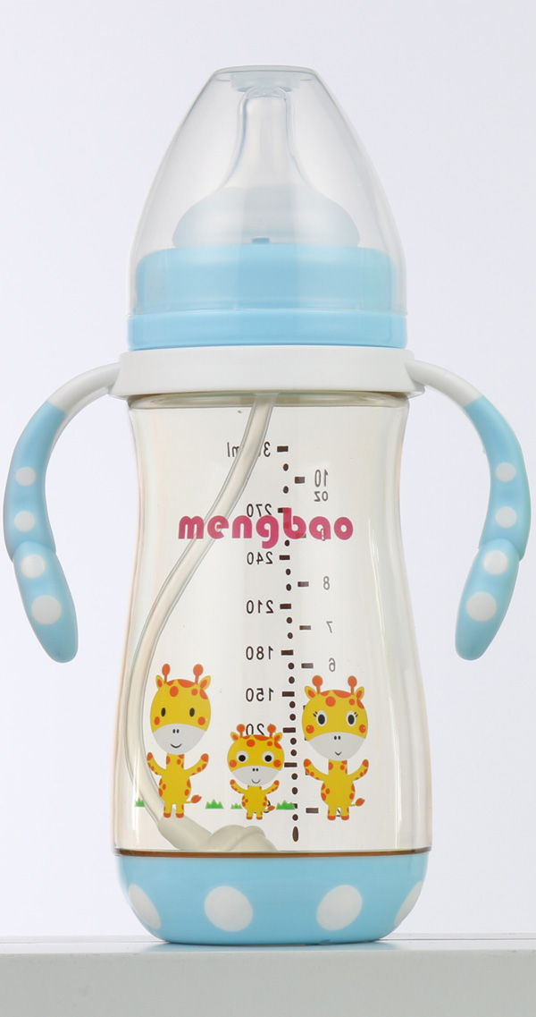 盟寶防摔底座PPSU奶瓶藍色-300ml