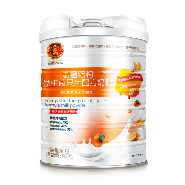 皇家丫克瑪能量結(jié)構(gòu)益生菌果汁配方奶粉鐵聽(tīng)800克(甜橙味)