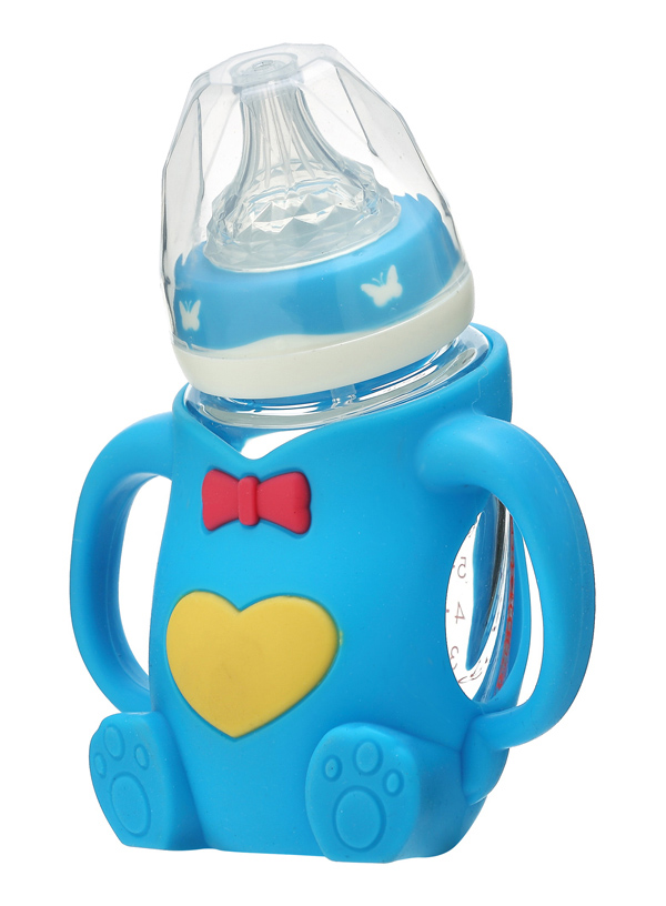 靚仔博士寬口卡通抗摔玻璃奶瓶 藍色