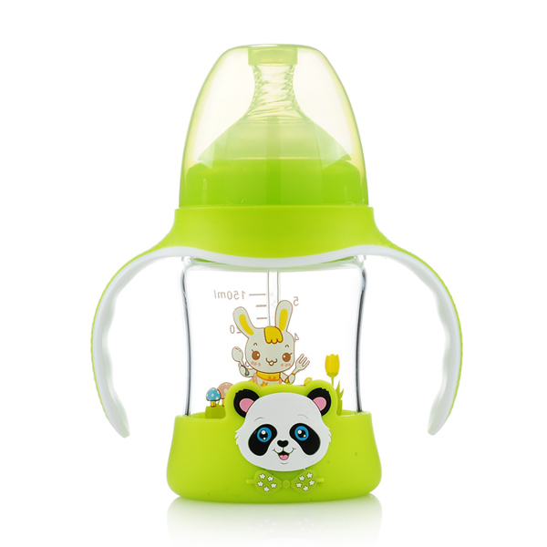 媽咪王子防摔晶鉆玻璃雙色寬口奶瓶150ml 綠色