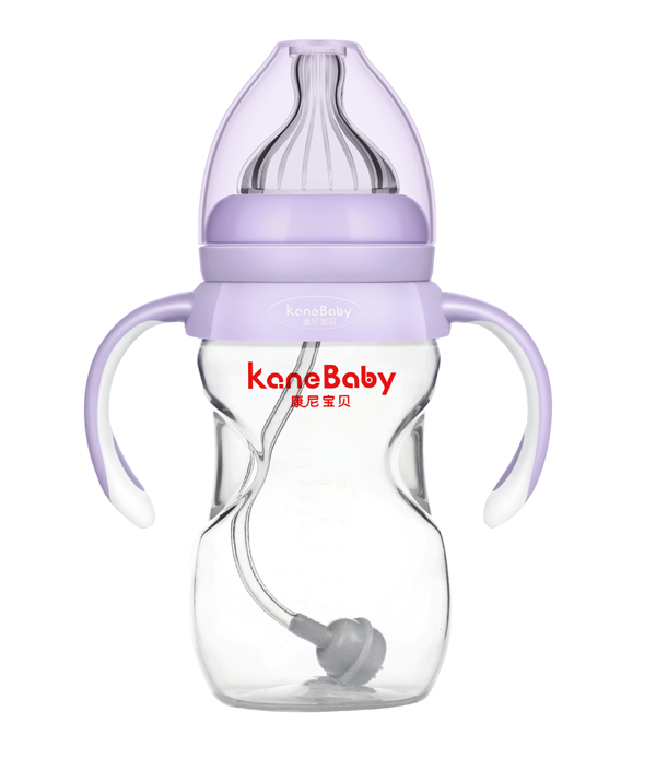 康尼寶貝寬口收腰形雙色手柄帶吸管PP奶瓶240ml