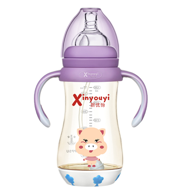 新優(yōu)怡寬口弧形帶底座有柄自動ppsu奶瓶300ml 紫色