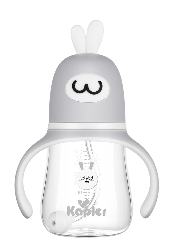 康喂兒趣萌兔玻璃 寬口奶瓶210ML 灰色