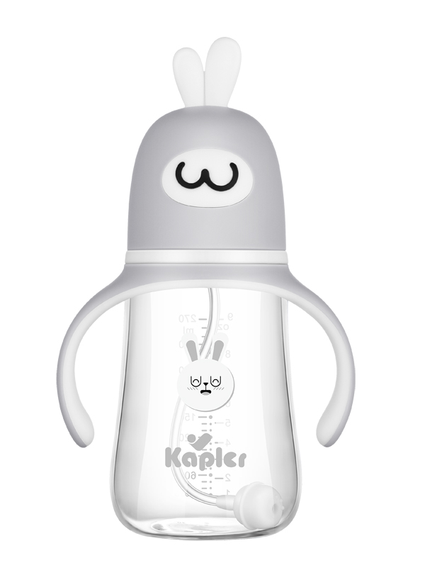 康喂兒趣萌兔玻璃 寬口奶瓶270ML 灰色