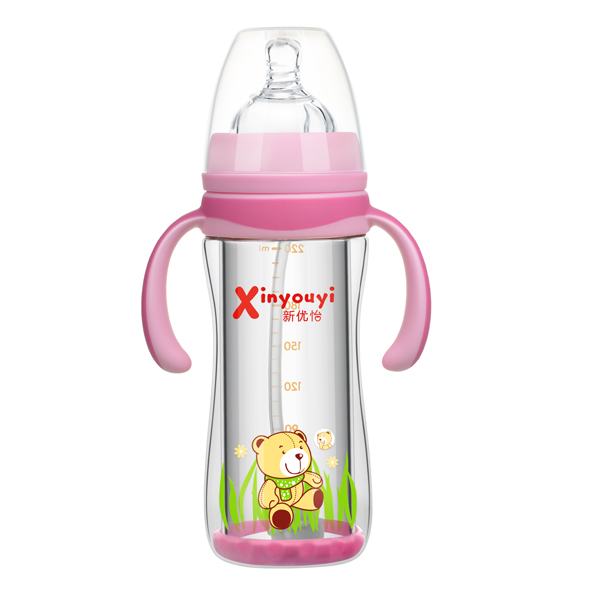 新優(yōu)怡雙層防爆玻璃奶瓶220ml 紅色