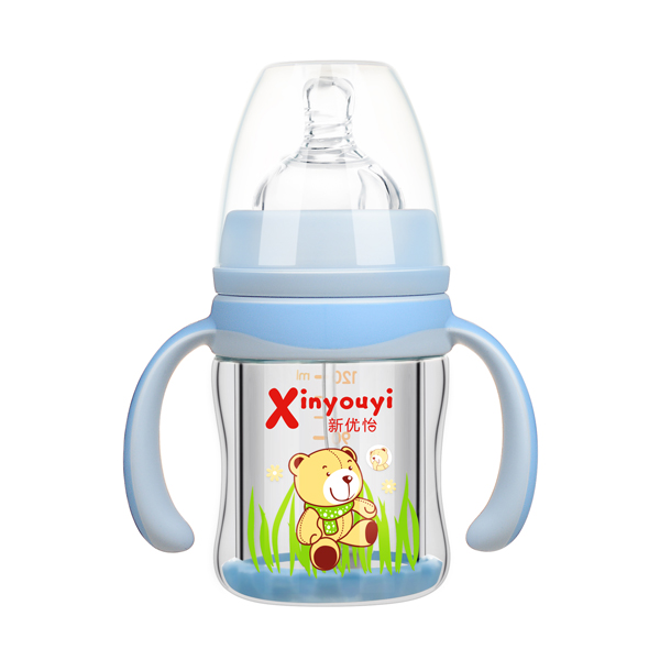 新優(yōu)怡雙層防爆玻璃奶瓶120ml 藍色