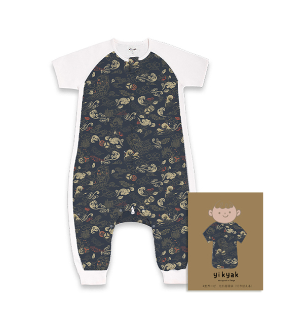 yikyak四層紗布短袖分腿睡袋(拼接款) 小麒麟.jpg