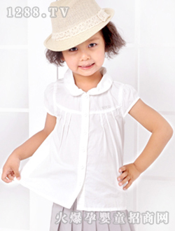 小豬班納女童反領短袖襯衫