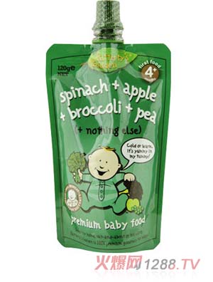 葉子嬰兒果泥(菠菜、蘋果、椰菜和豌豆)