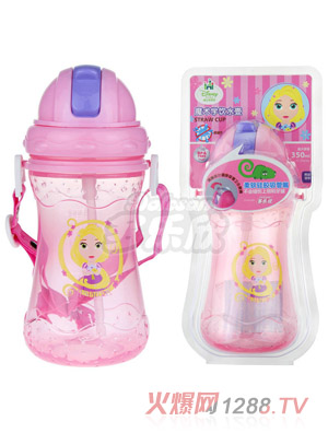 迪士尼寶寶術(shù)滑蓋學(xué)飲吸管水壺粉色長發(fā)公主