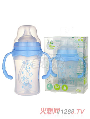 迪士尼寶寶寬口徑手柄吸管硅膠奶瓶（小號）150ml藍色