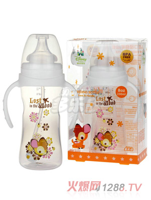迪士尼寶寶寬口徑手柄自動吸管奶瓶230ml