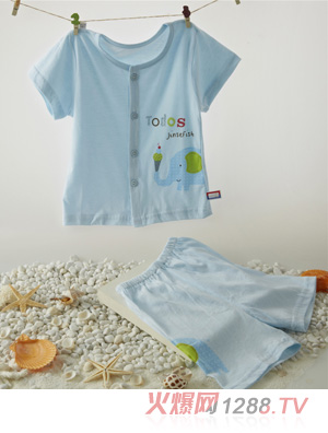 金色小魚純棉素色單面大象束口短袖開胸套