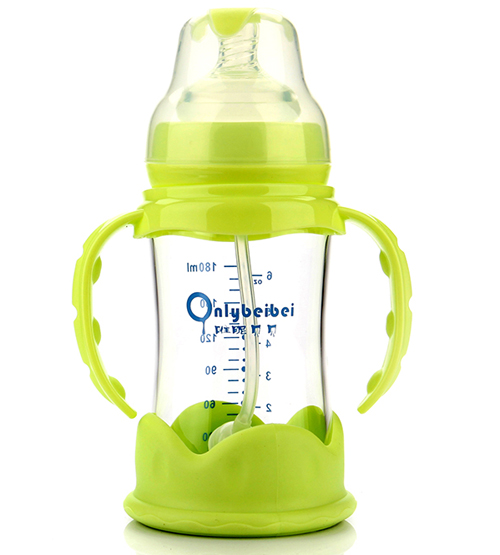 唯昵貝貝標口防摔玻璃奶瓶180ml綠色