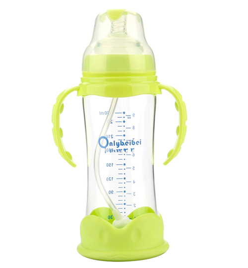 唯昵寬口標口防摔玻璃奶瓶260ml綠色